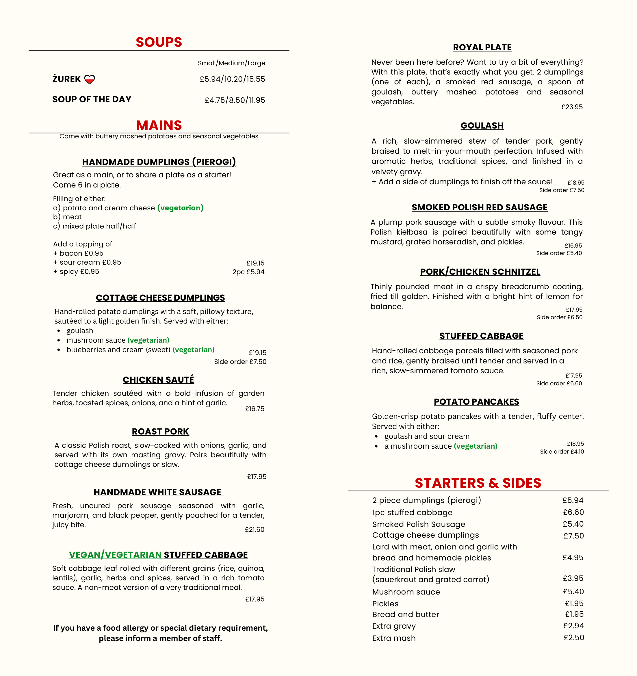 Menu Visit and Taste